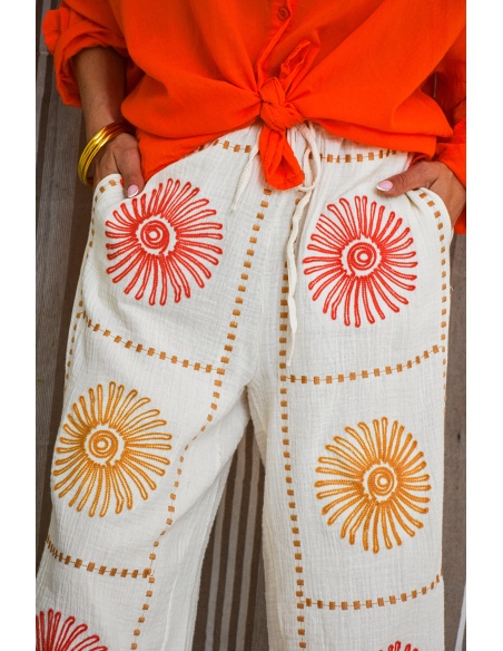 lumine paris BRODE ECRU PANTALON FEMME