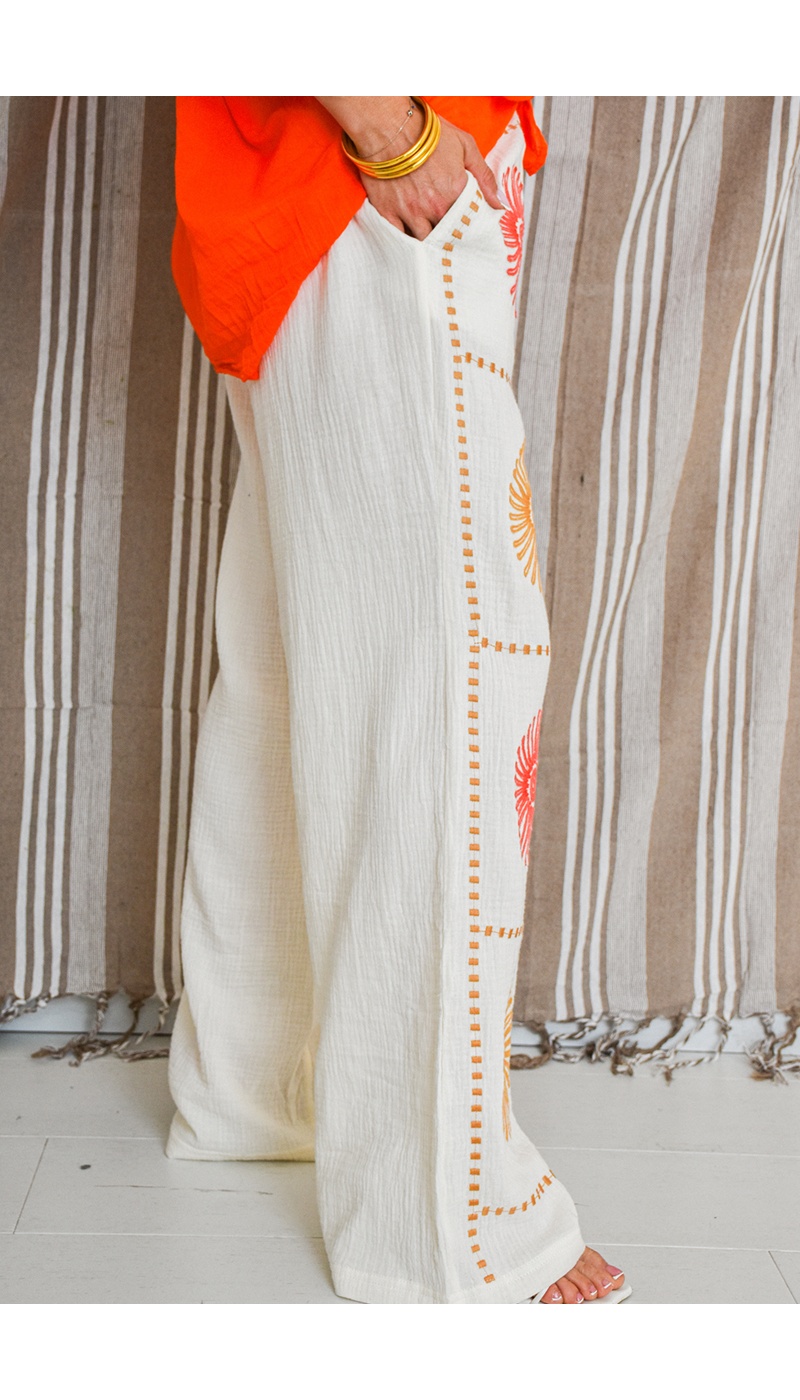 Pantalon Brodé Ecru LYNE