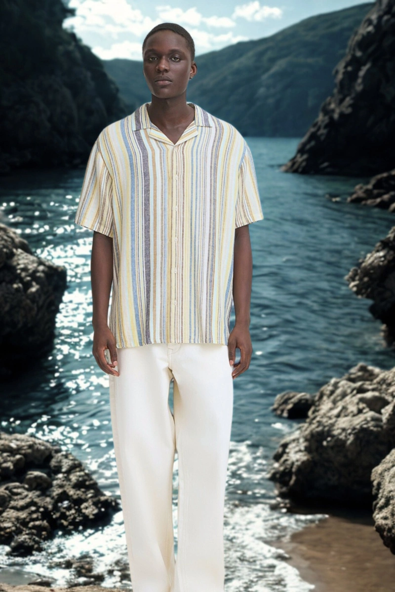 Chemise Bleu Jaune Rayure BHAKIS 2