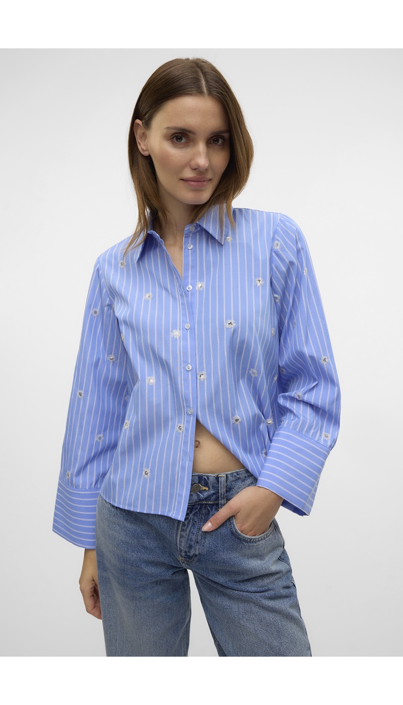 VERO MODA CORNFL BLUE CHEMISES ML