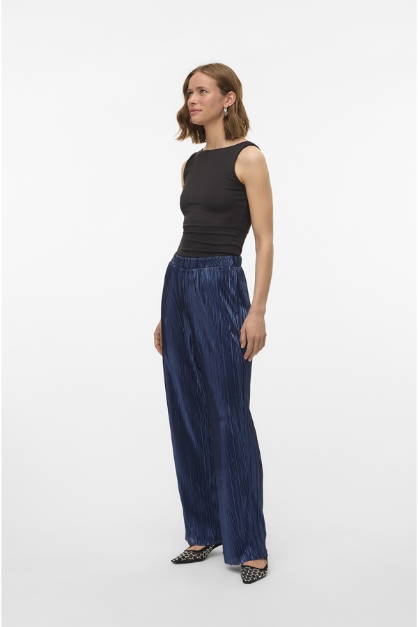 VMDUVI Vero Moda Calça de cetim azul-marinho - 1 | CALÇAS 2