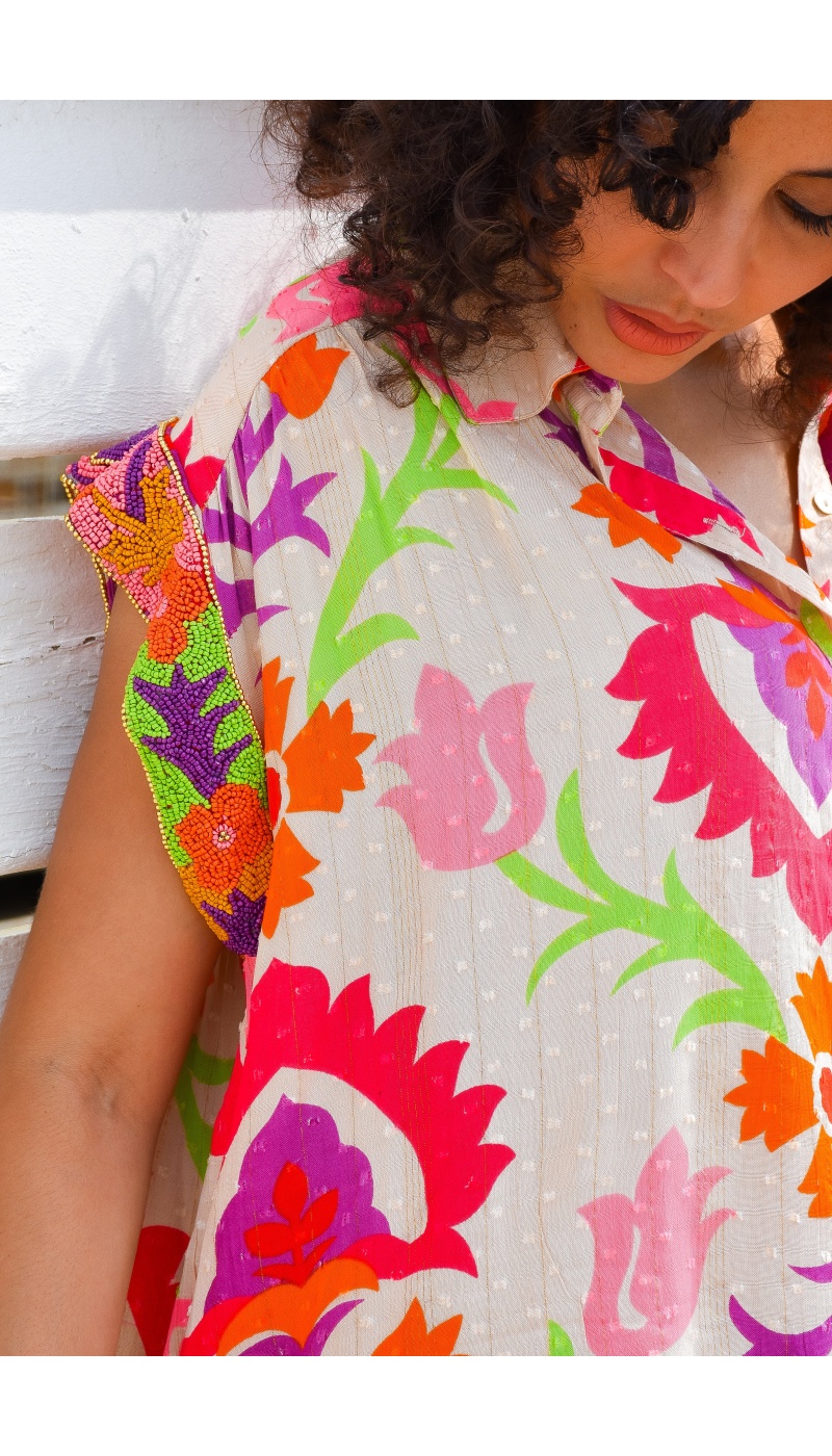 Robe Fleurs Perle BIANCO