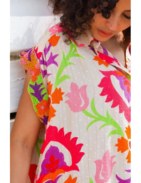 Robe Fleurs Perle BIANCO