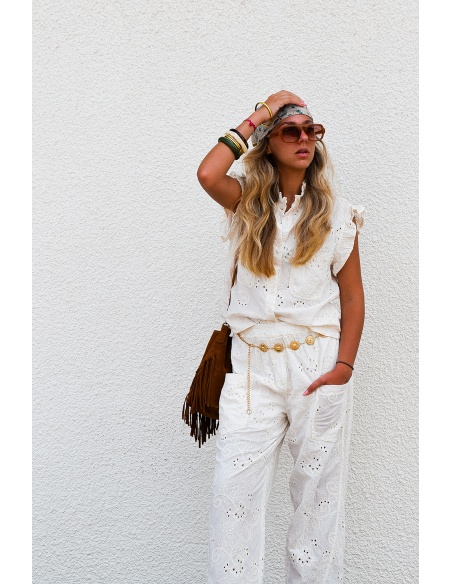 johanna toutoun BRODE ECRU PANTALON FEMME