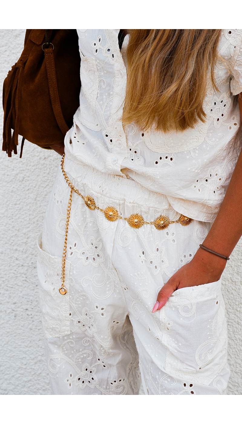 johanna toutoun BRODE ECRU PANTALON FEMME