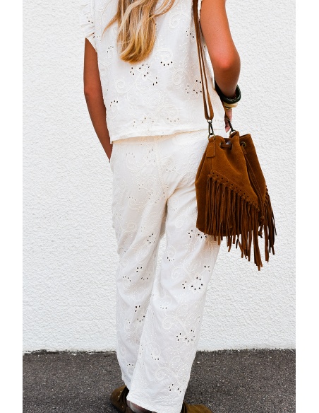 johanna toutoun BRODE ECRU PANTALON FEMME