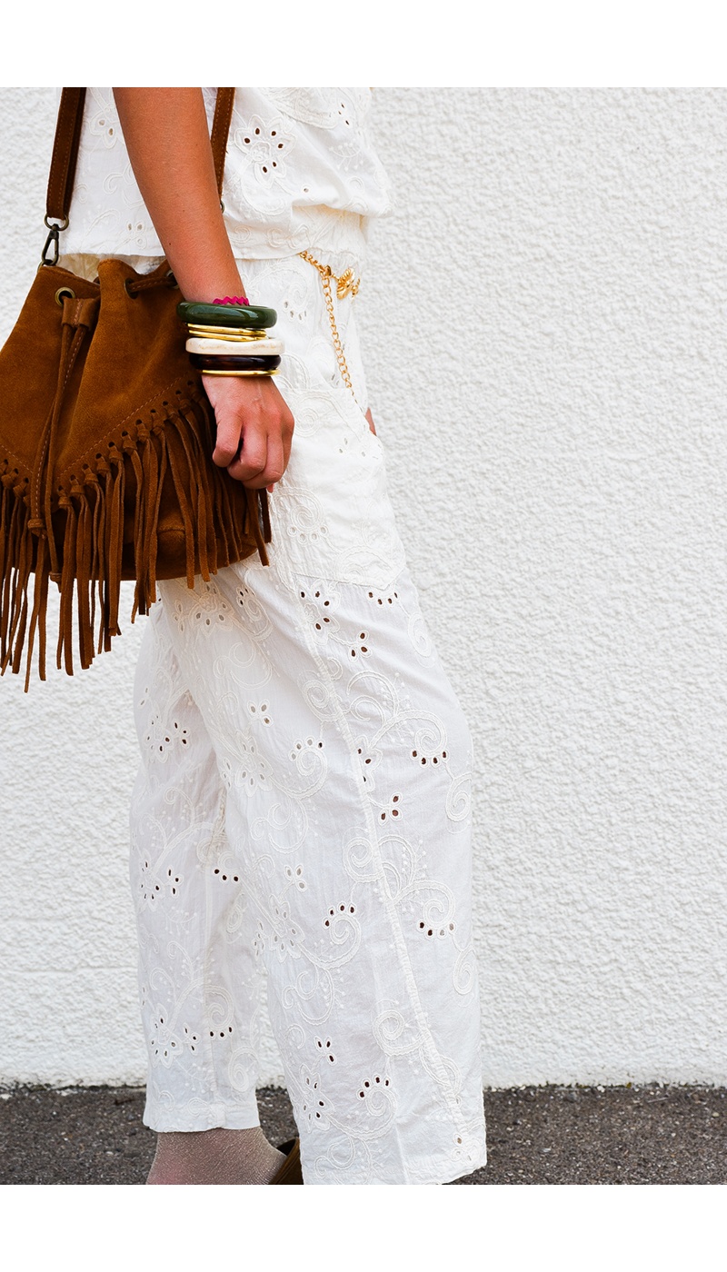 johanna toutoun BRODE ECRU PANTALON FEMME