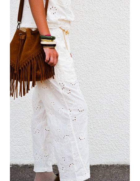 johanna toutoun BRODE ECRU PANTALON FEMME