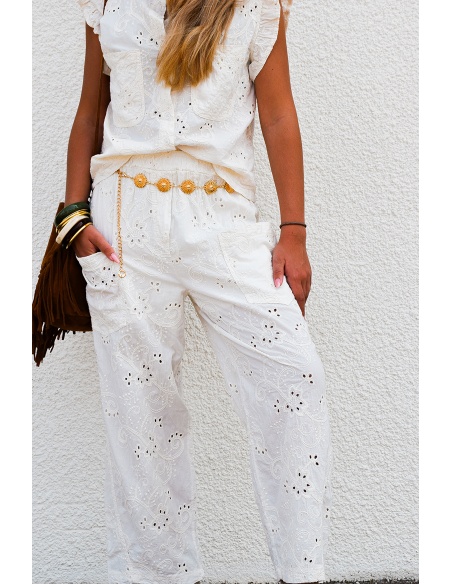 johanna toutoun BRODE ECRU PANTALON FEMME