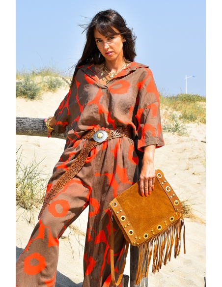 glossy dandz glossy ORANGE MARRON BLOUSE
