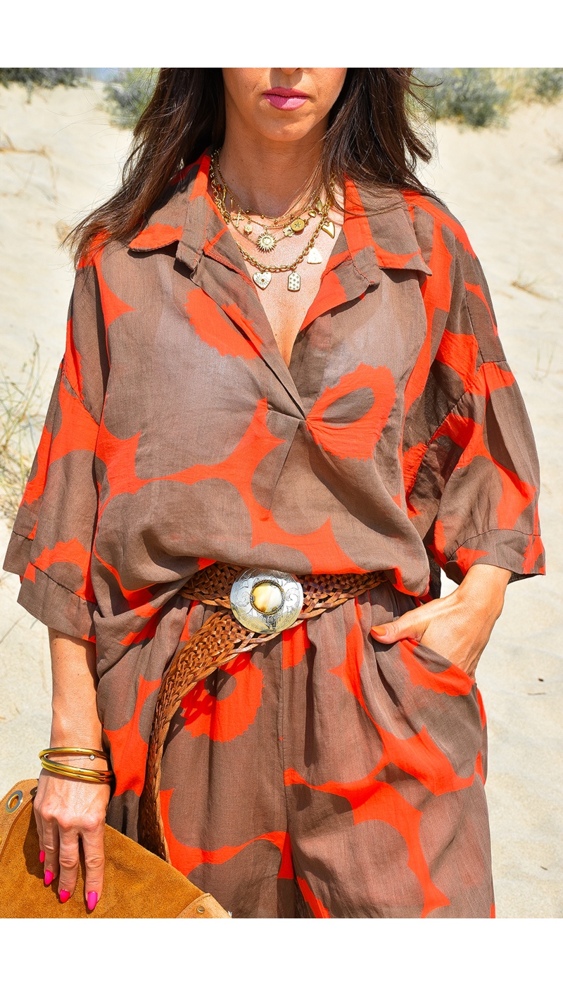 glossy dandz glossy ORANGE MARRON BLOUSE