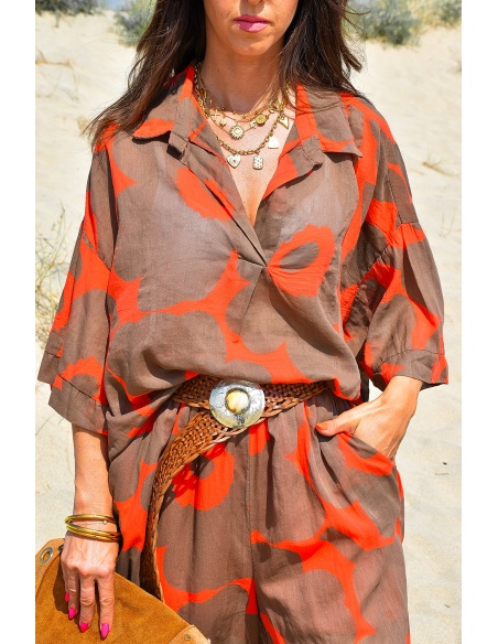 glossy dandz glossy ORANGE MARRON BLOUSE