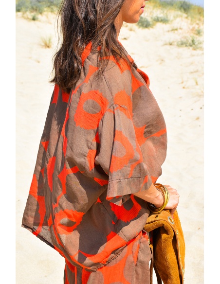glossy dandz glossy ORANGE MARRON BLOUSE