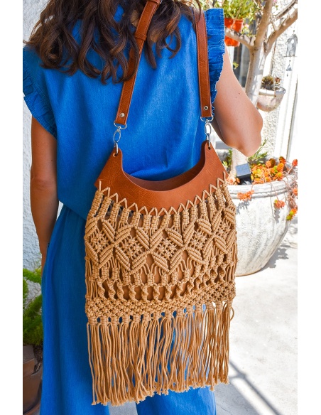 trendy bag MACRAM BEIGE SAC FEMME