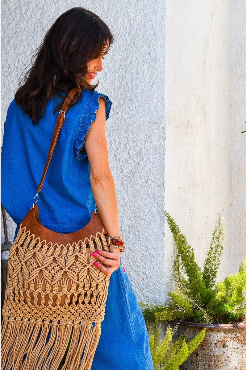 trendy bag MACRAM BEIGE SAC FEMME