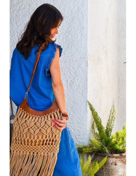 trendy bag MACRAM BEIGE SAC FEMME