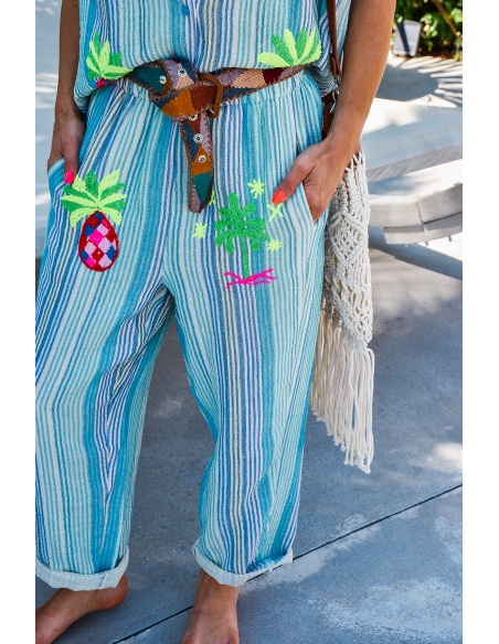 johanna toutoun RAYE TURQUO PANTALON FEMME