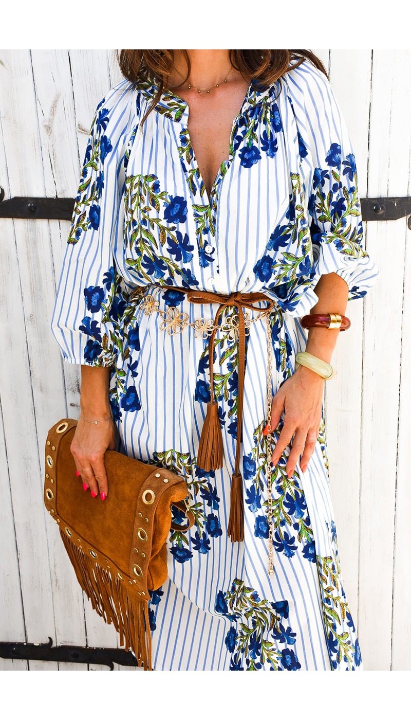 ines moda nan fang bdn FLEURS BLE/BL ROBES FEMME
