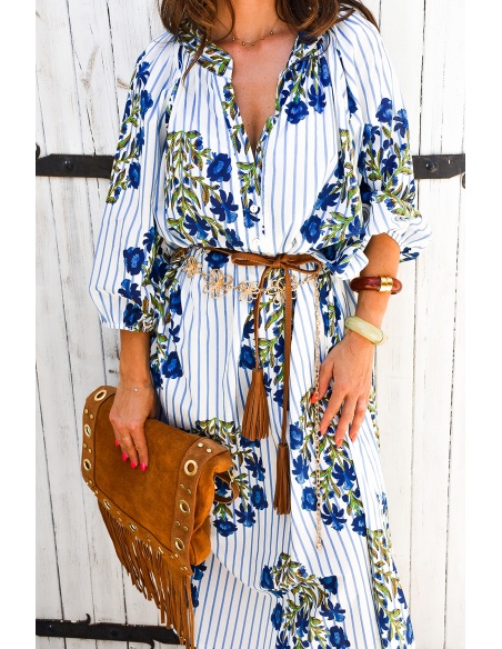 ines moda nan fang bdn FLEURS BLE/BL ROBES FEMME