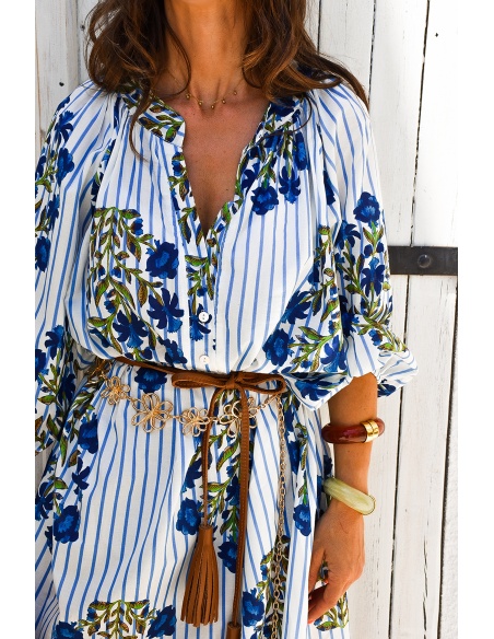 ines moda nan fang bdn FLEURS BLE/BL ROBES FEMME