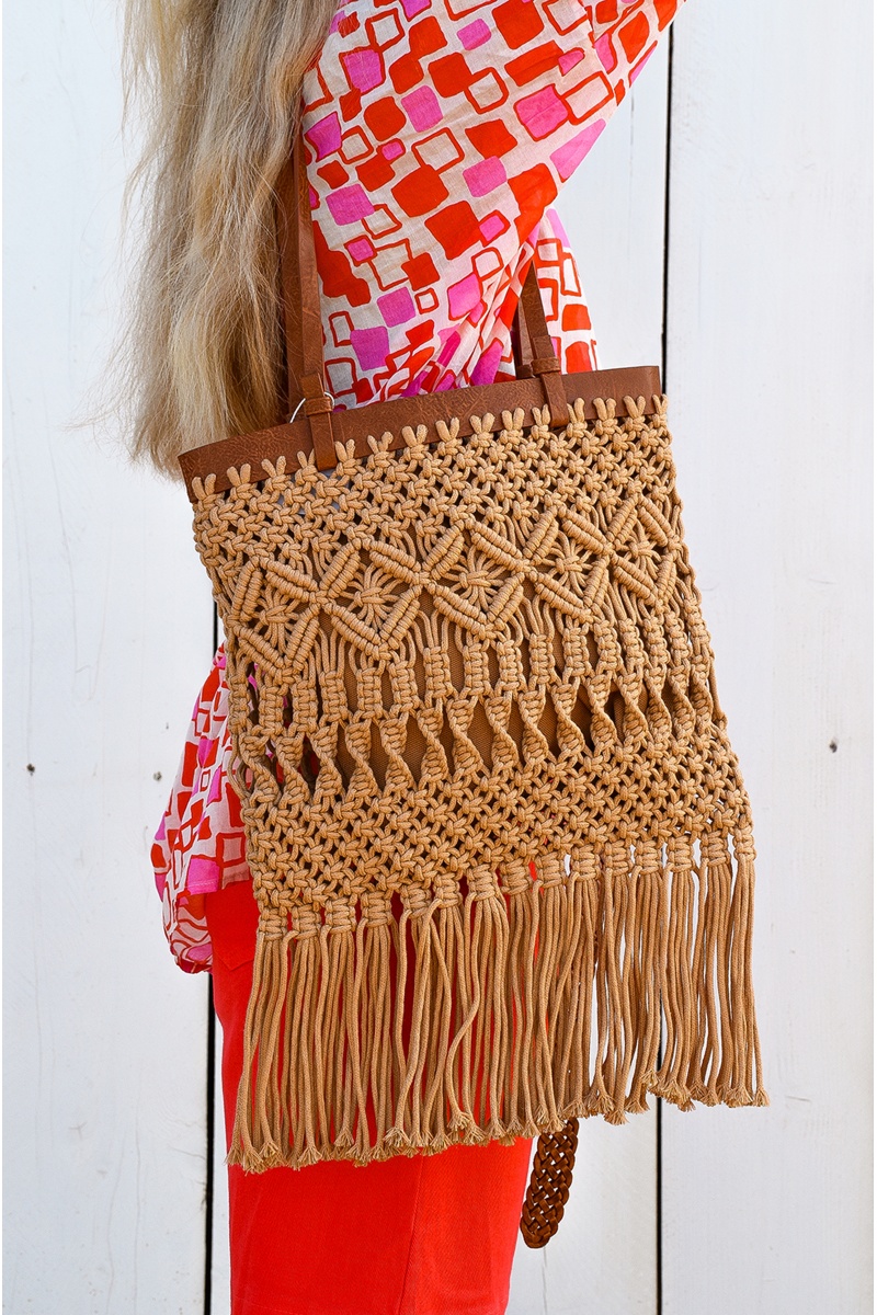 trendy bag MACRAM CAMEL SAC FEMME