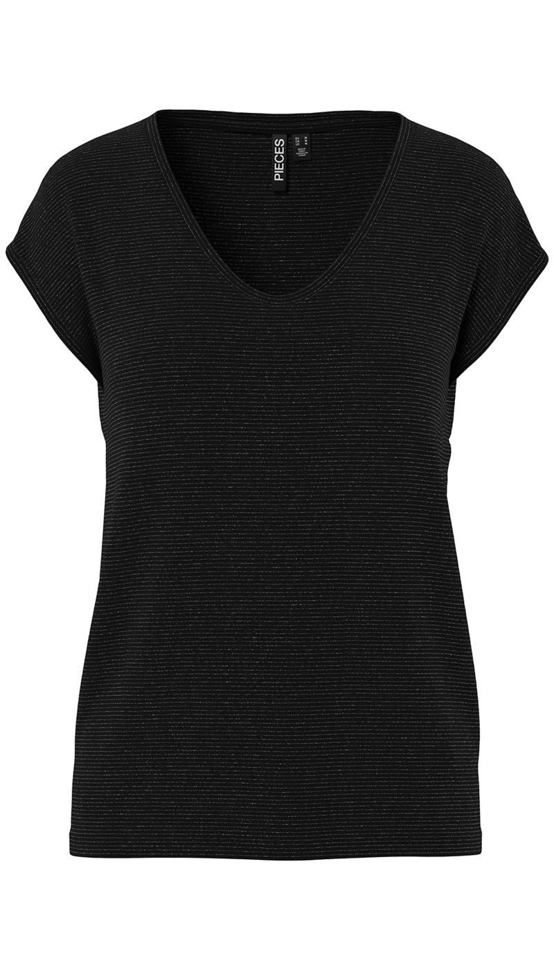 Camiseta Negra Brillante PCBILLO PIECES - 6 | TOPS