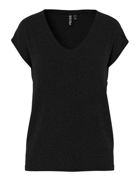 Shiny Black Tee Shirt PCBILLO PIECES - 6 | TOPS