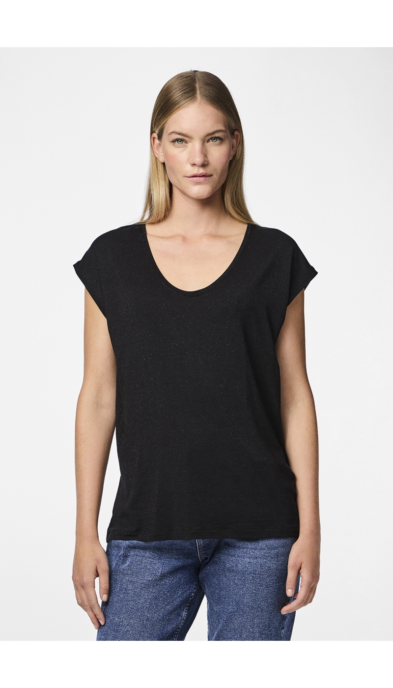 Glänzendes schwarzes T-Shirt PCBILLO PIECES - 5 | TOPS