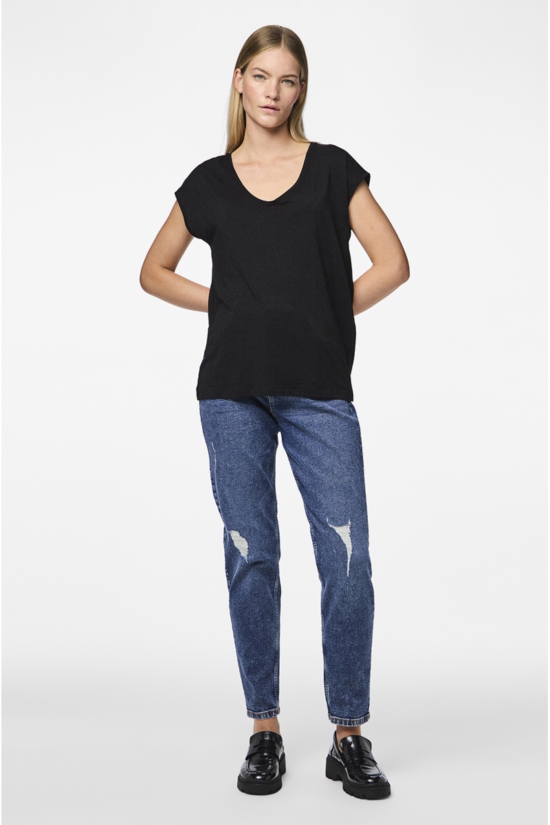 PIECES  BLACK T-SHIRTS MC 2