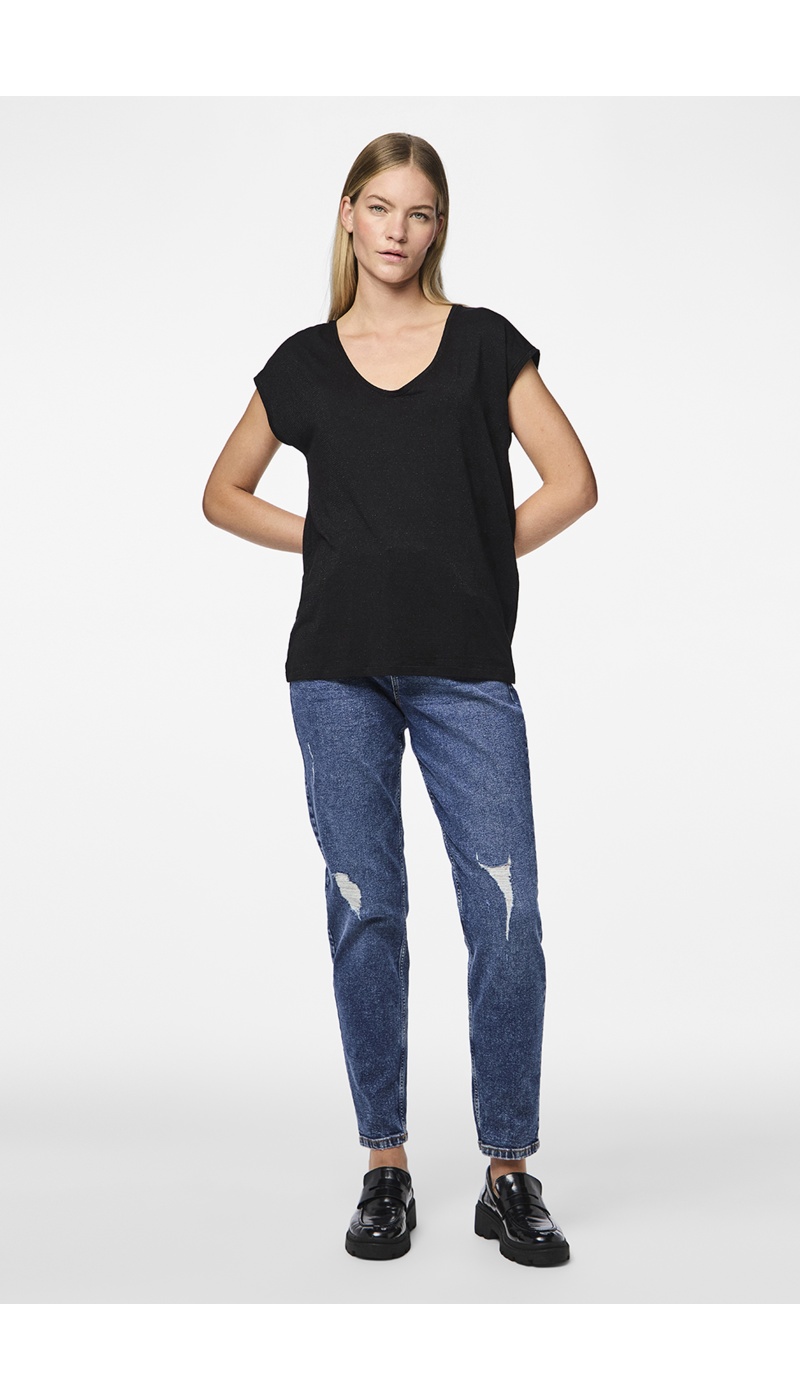 Shiny Black Tee Shirt PCBILLO PIECES - 2 | TOPS