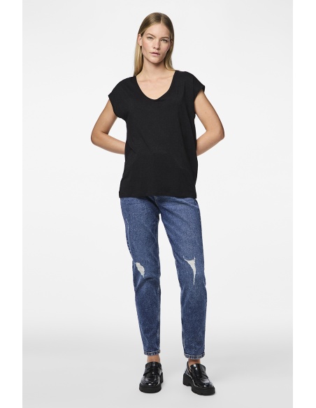 Camiseta Negra Brillante PCBILLO PIECES - 2 | TOPS