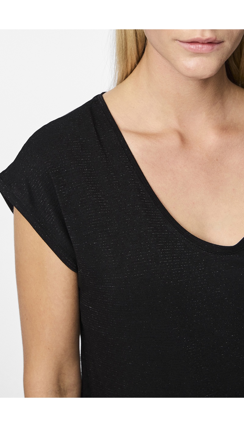 Shiny Black Tee Shirt PCBILLO PIECES - 4 | TOPS
