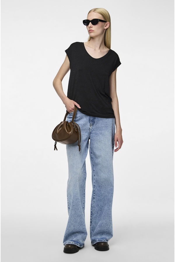 Camiseta Negra Brillante PCBILLO PIECES - 1 | TOPS