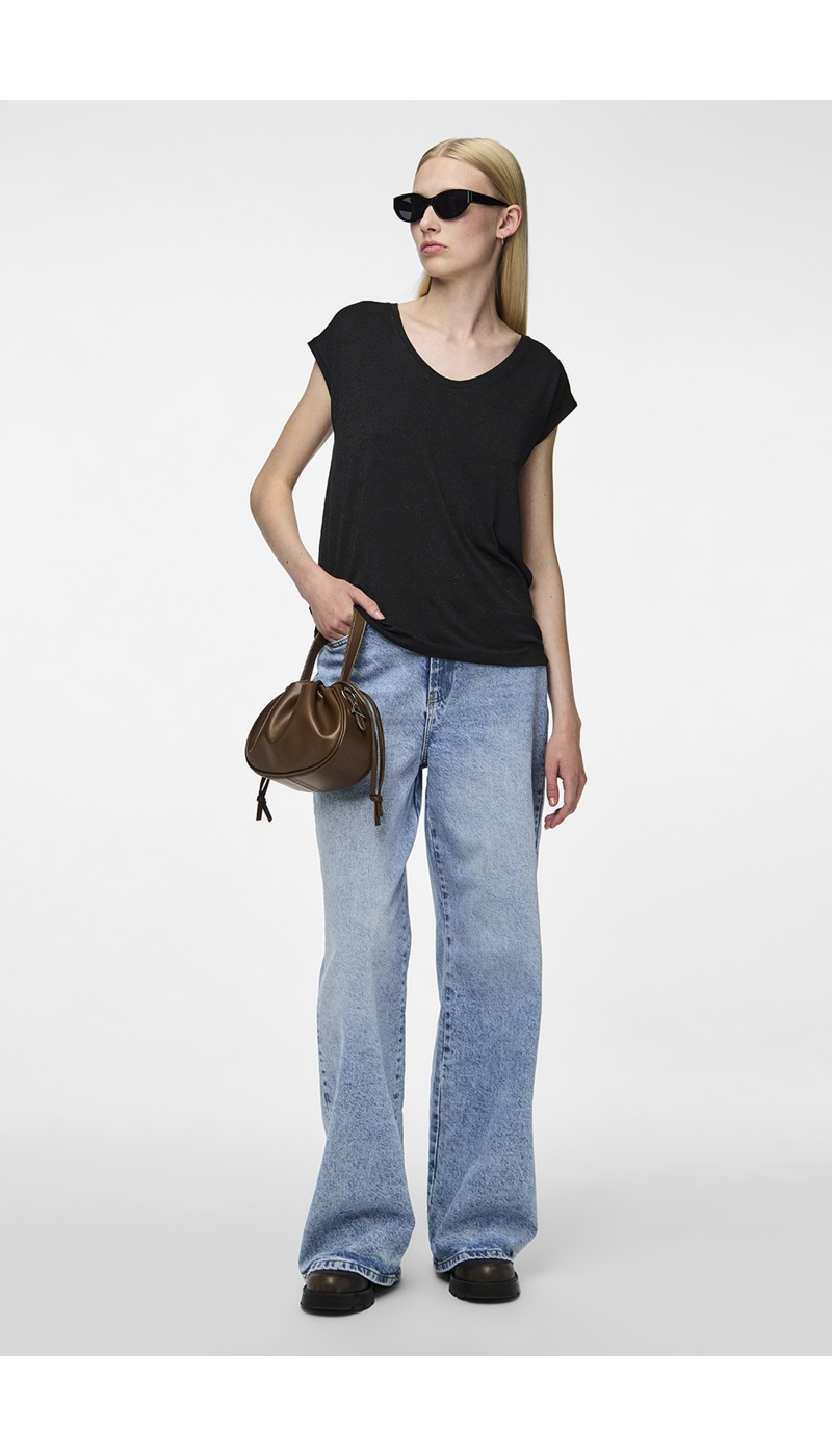 Shiny Black Tee Shirt PCBILLO PIECES - 1 | TOPS