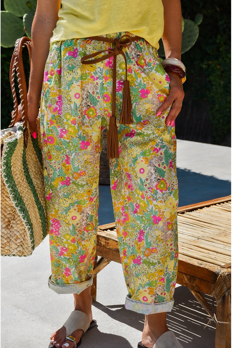 Pantalon Fleurs Vert ISAURE 2