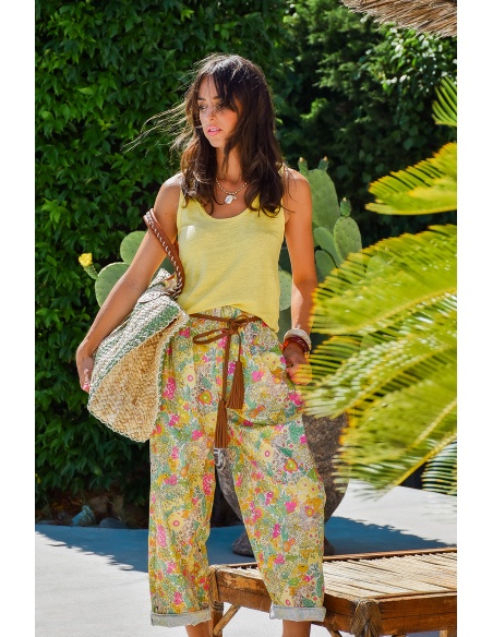 Pantalon Fleurs Vert ISAURE