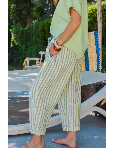 Pantalon Rayé Vert JUDIE