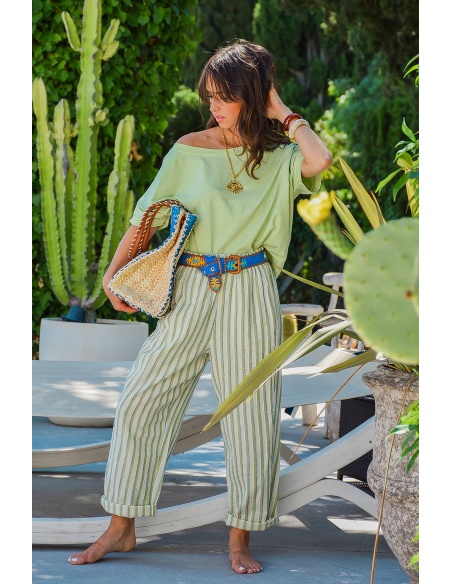 Pantalon Rayé Vert JUDIE