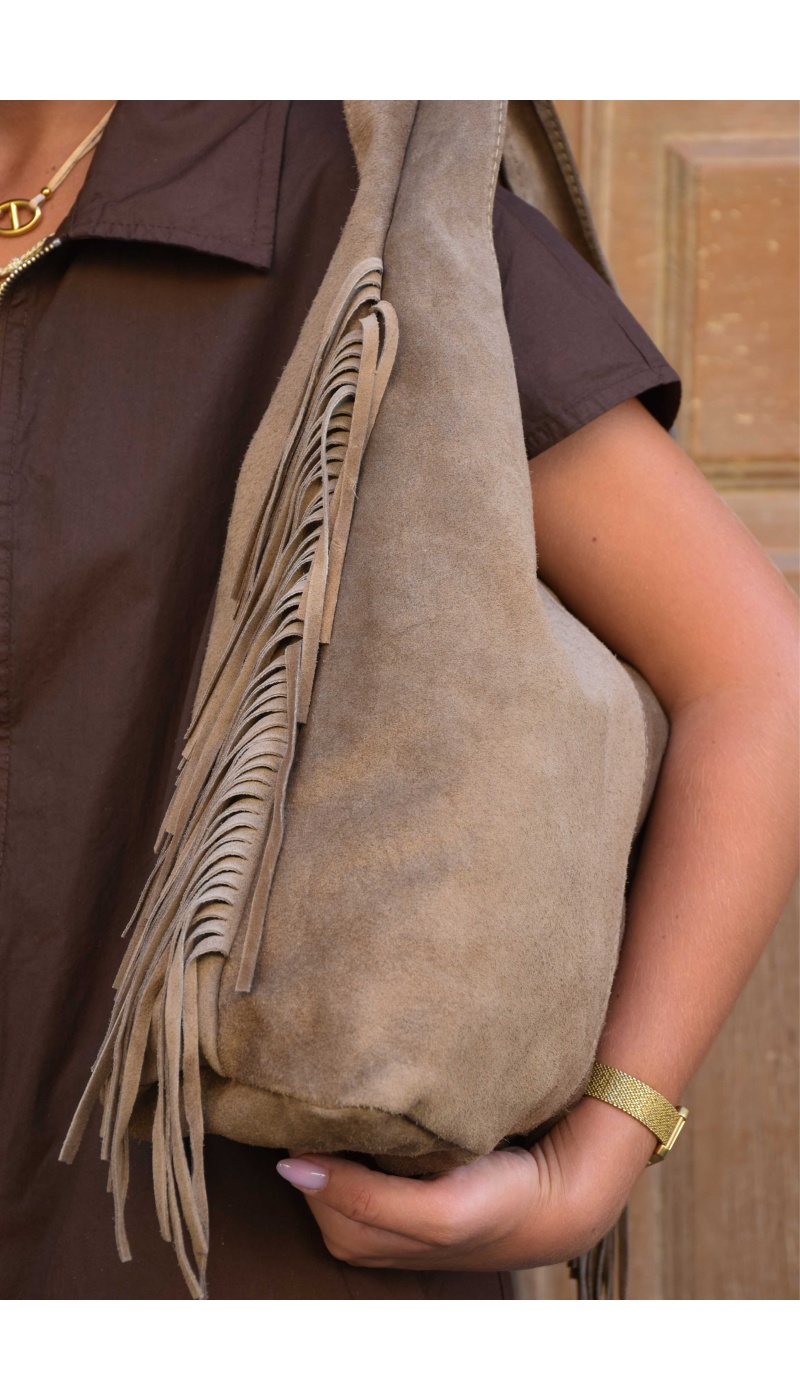 trendy bag FRANGE TAUPE SAC FEMME