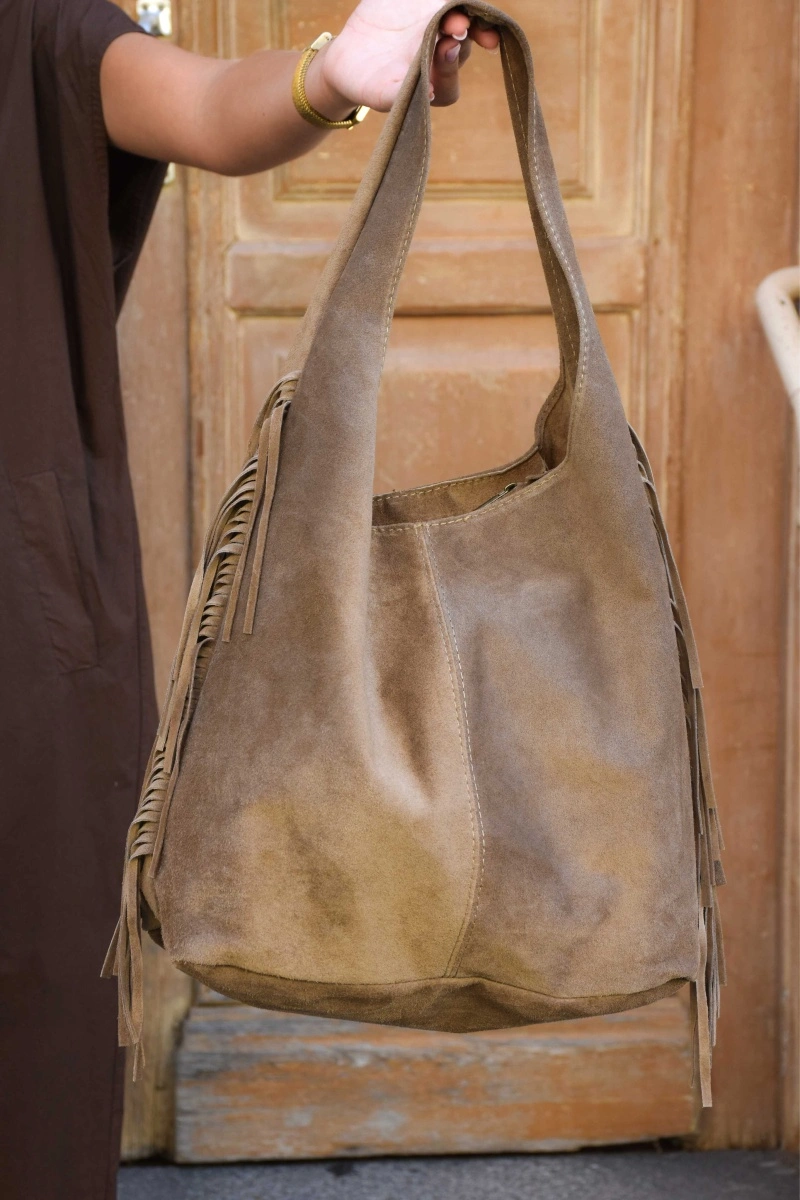 trendy bag FRANGE TAUPE SAC FEMME