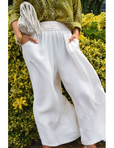 OXXYZEN  ECRU PANTALON FEMME