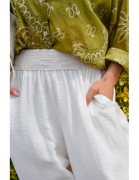 OXXYZEN  ECRU PANTALON FEMME
