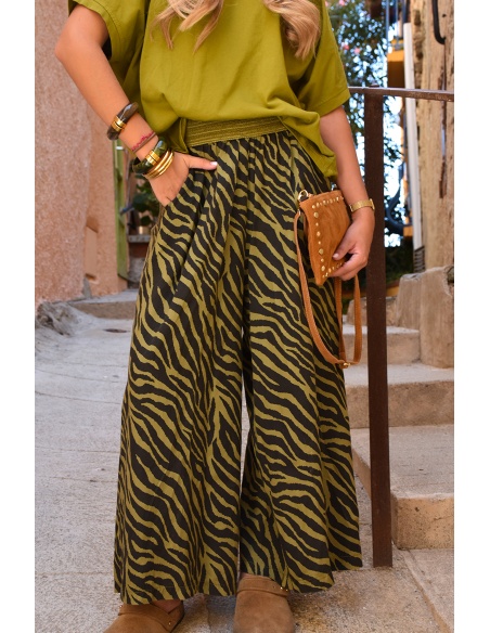 OXXYZEN ZEBRE OLIVE PANTALON FEMME