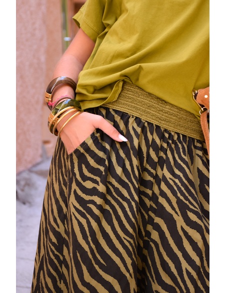 OXXYZEN ZEBRE OLIVE PANTALON FEMME