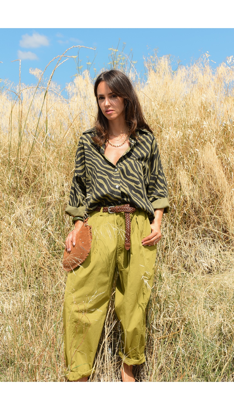 OXXYZEN ZEBRE OLIVE CHEMISIER