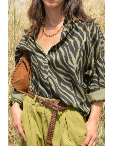 OXXYZEN ZEBRE OLIVE CHEMISIER