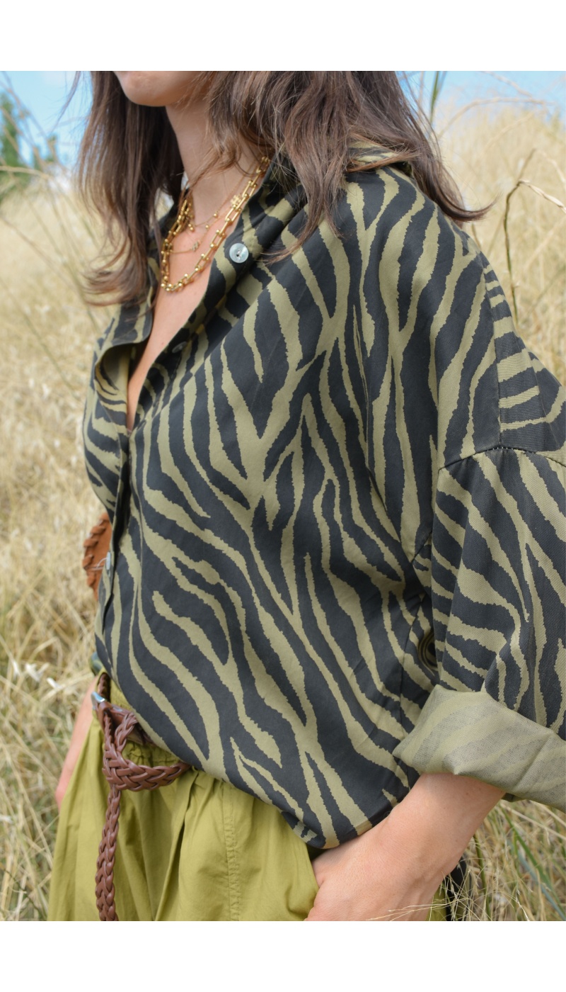 OXXYZEN ZEBRE OLIVE CHEMISIER