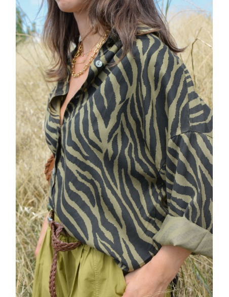 OXXYZEN ZEBRE OLIVE CHEMISIER