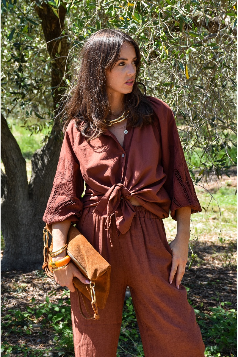 Chemisier Brodé Rouille SASHA