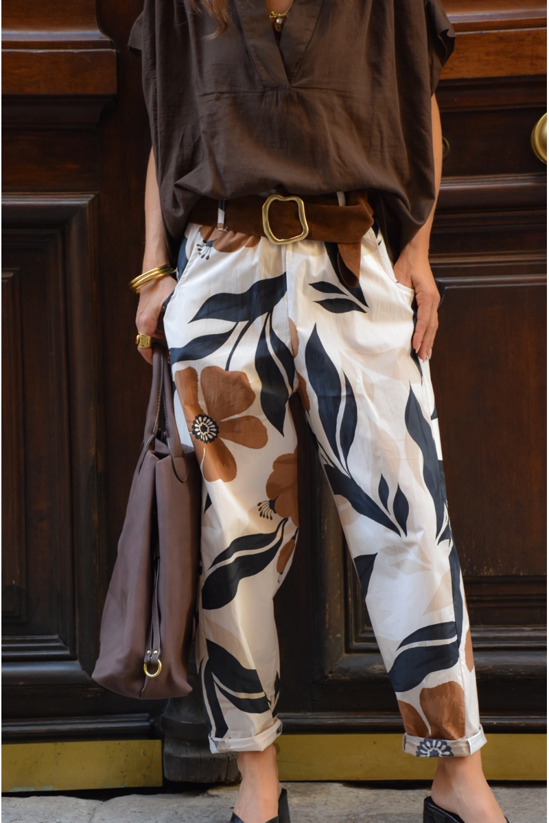 Pantalon Fleurs Ecru FLORA